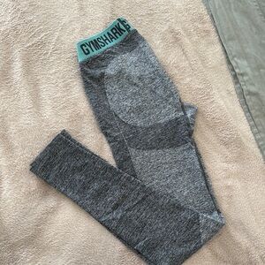 Gymshark women’s gray workout Leggings with Teal Waistband